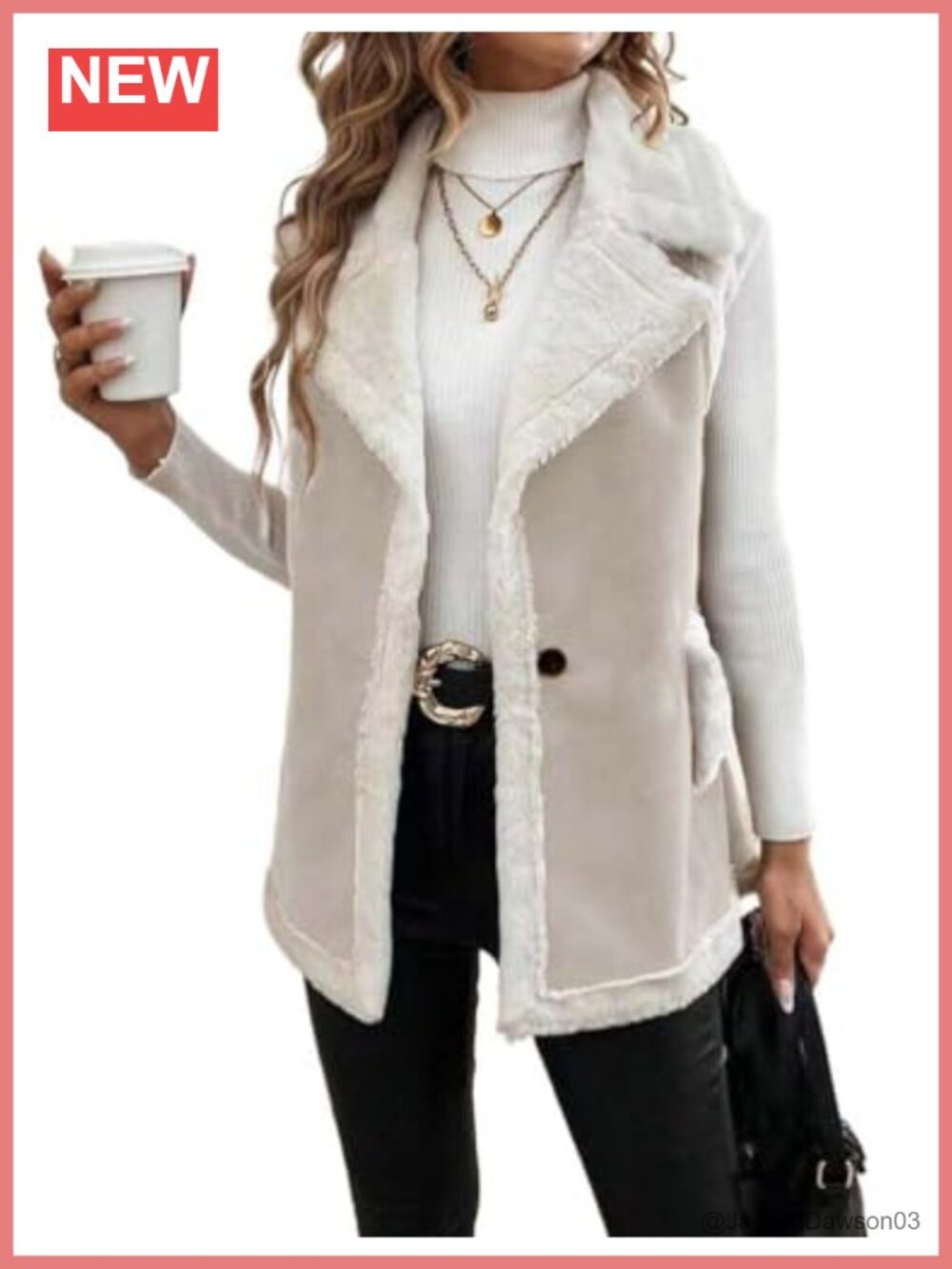 Sherpa Lined Suede Vest Sleeveless Button Down Faux Fur Winter Warm Coat